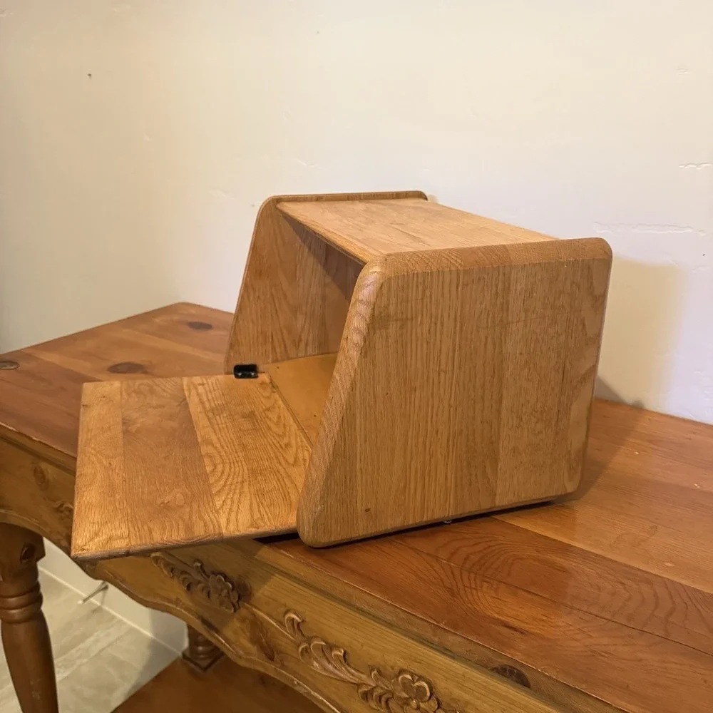 Vintage Hinge Front Solid Oak Breadbox Cutting Board